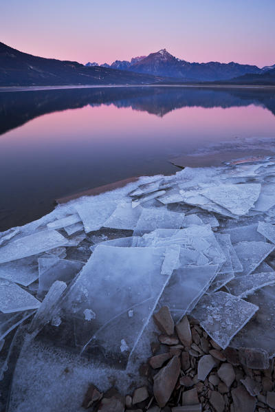 Santa Croce Lake, Alpago, Belluno Prealps, Veneto, Italy.