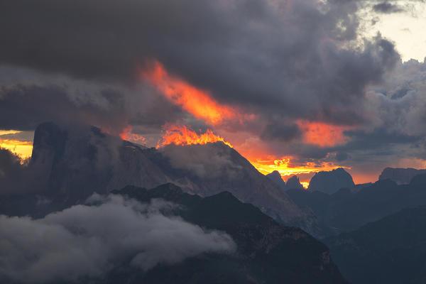 Marmolada group from Col Reàn, Dolomites, Alleghe, Belluno, Veneto, Italy.