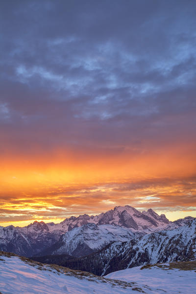 Marmolada group from Giau Pass, Dolomites, San Vito di Cadore, Belluno, Veneto, Italy.