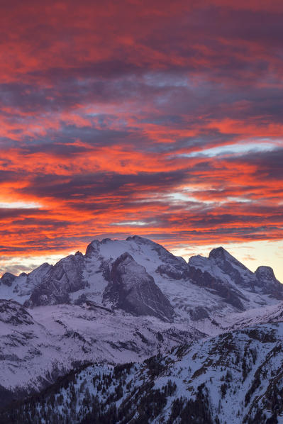 Marmolada group from Giau Pass, Dolomites, San Vito di Cadore, Belluno, Veneto, Italy.