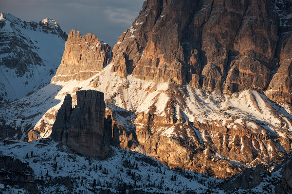 Cinque Torri, Ampezzo Dolomites, Cortina d'Ampezzo, Belluno, Veneto, Italy.