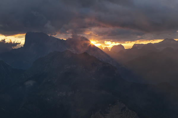 View from Col Rean, Civetta group, Dolomites, Alleghe, Belluno, Veneto, Italy.