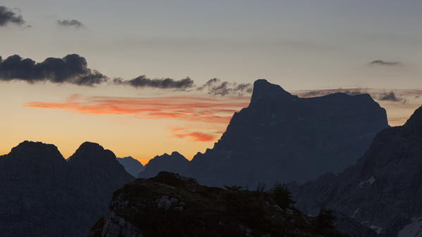 Coldai Peaks and Pelmo Mount, Dolomites, Veneto, Belluno, Italy.