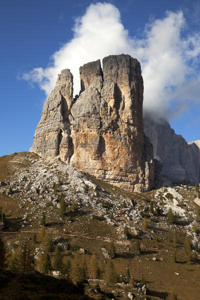 Torre Grande d'Averau, Cinque Torri, Ampezzo Dolomites, Cortina d'Ampezzo, Belluno, Veneto, Italy.