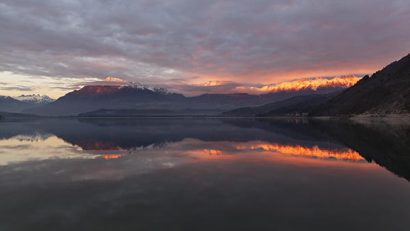 Santa Croce Lake, Alpago, Belluno Prealps, Veneto, Italy.