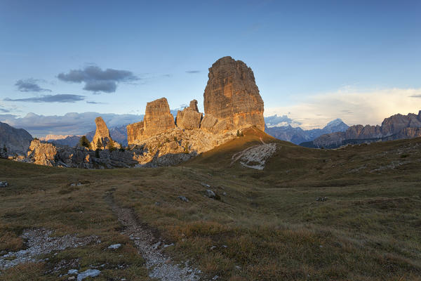 Sunset on Cinque Torri, Dolomites, Cortina d'Ampezzo, Belluno province, Veneto, Italy