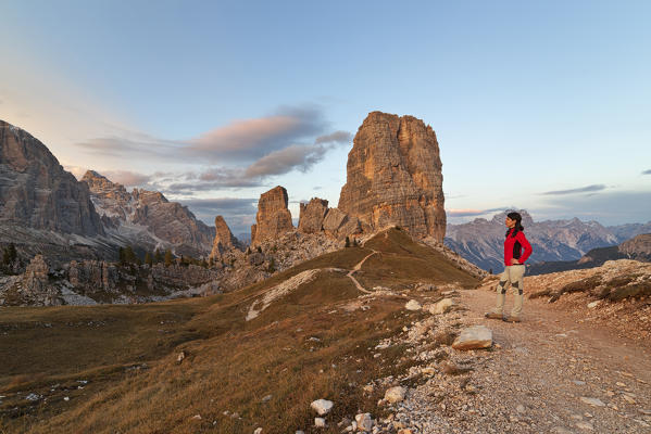 Dusk on Cinque Torri, Dolomites, Cortina d'Ampezzo, Belluno province, Veneto, Italy