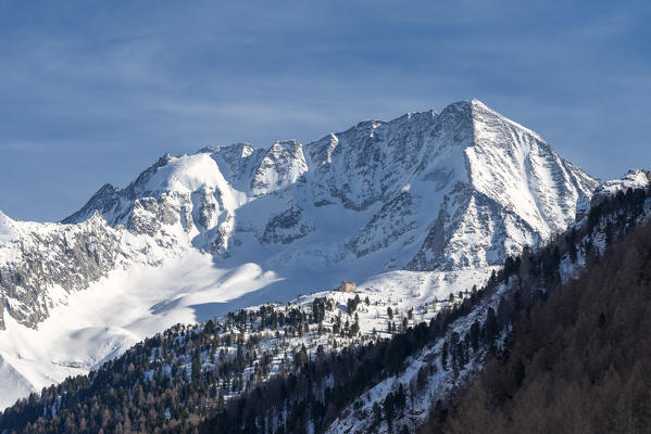 Rein in Taufers, Campo Tures / Sand in Tauers, Bolzano district, South Tyrol, Italy, Europe. The Mount Hochgall and the refuge Kasseler Hütte in the Rieserferner group