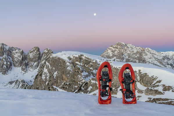 Mount Campedelle, Misurina, Auronzo di Cadore, province of Belluno, Veneto, Italy, Europe. Dawn over the Mount Cristallo 