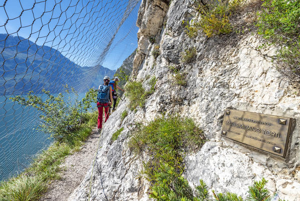 Pregasina, Riva del Garda, Lake Garda, Trento province, Trentino Alto Adige, Italy, Europe. Climbers on the 