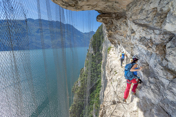 Pregasina, Riva del Garda, Lake Garda, Trento province, Trentino Alto Adige, Italy, Europe. Climbers on the 