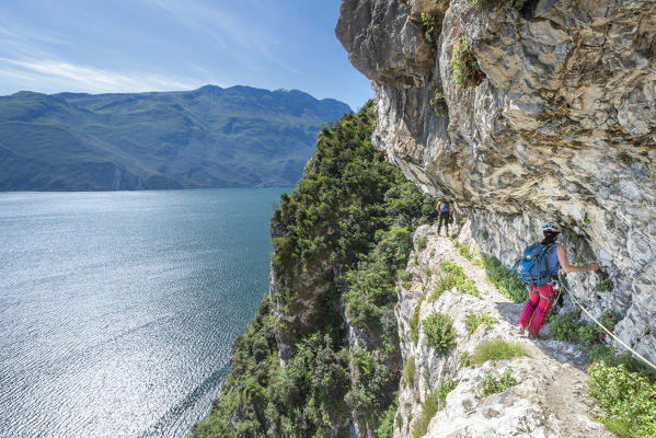 Pregasina, Riva del Garda, Lake Garda, Trento province, Trentino Alto Adige, Italy, Europe. Climbers on the 