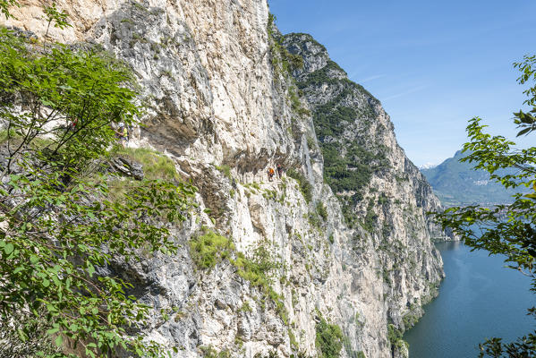 Pregasina, Riva del Garda, Lake Garda, Trento province, Trentino Alto Adige, Italy, Europe. Climbers on the 