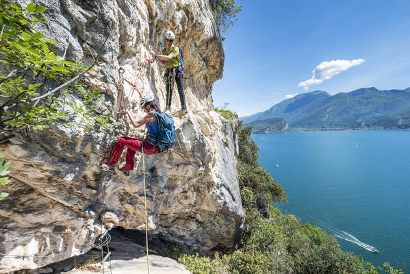 Pregasina, Riva del Garda, Lake Garda, Trento province, Trentino Alto Adige, Italy, Europe. Climbers on the 