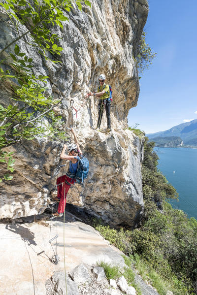 Pregasina, Riva del Garda, Lake Garda, Trento province, Trentino Alto Adige, Italy, Europe. Climbers on the 