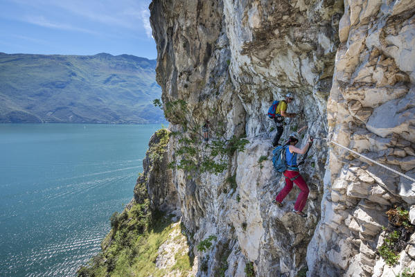 Pregasina, Riva del Garda, Lake Garda, Trento province, Trentino Alto Adige, Italy, Europe. Climbers on the 