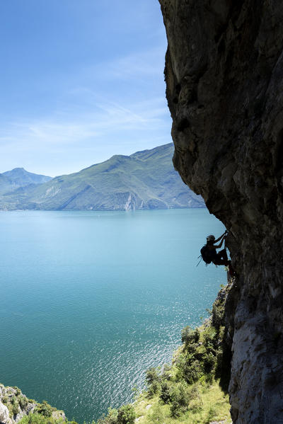 Pregasina, Riva del Garda, Lake Garda, Trento province, Trentino Alto Adige, Italy, Europe. Climbers on the 