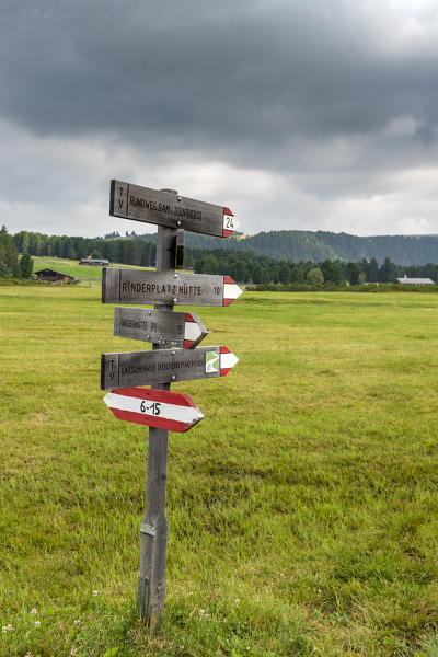 Villandro / Villanders, Bolzano province, South Tyrol, Italy. Signpost on the Villandro Alp