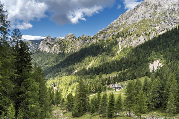 Tiers / Tires, Tires Valley, province of Bolzano, Dolomites, South Tyrol, Italy. The Haniger mountain hut