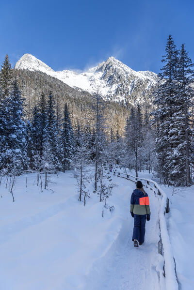 Anterselva / Antholz, province of Bolzano, South Tyrol, Italy. Hiking on the nature trail near the lake Anterselva