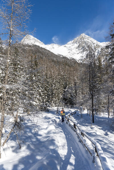 Anterselva / Antholz, province of Bolzano, South Tyrol, Italy. Hiking on the nature trail near the lake Anterselva