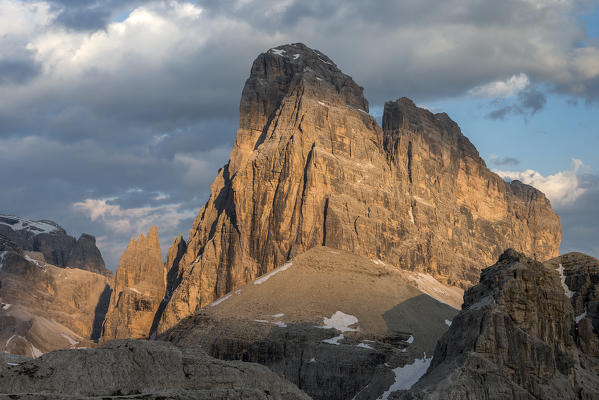 Sesto/Sexten, Dolomites, South Tyrol, Italy. Sunset on Croda dei Toni/Zwoelferkofel in the Dolomites