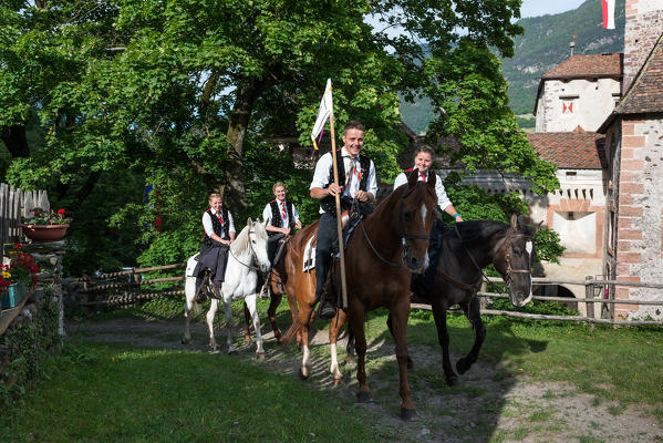 Castel Forte, South Tyrol, Italy. Start of the riders of the Oswald of Wolkenstein Ride