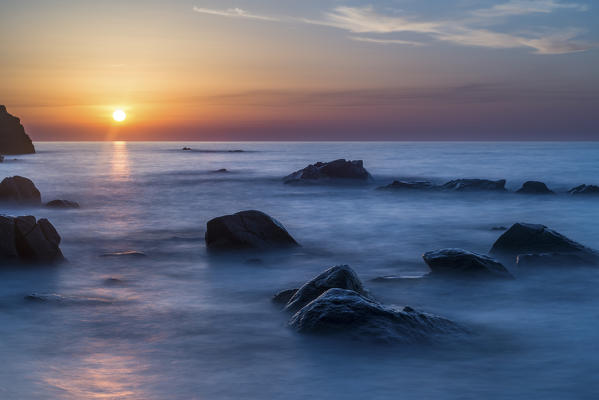 Zambrone, Calabria, Italy. Sunset on the beach of Capo Cozzo