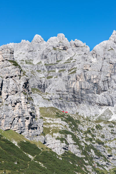 Cimonega, Dolomites, Veneto, Italy. The bivouacs Feltre and Bodo