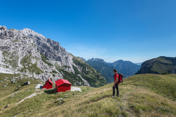 Cimonega, Dolomites, Veneto, Italy. The bivouacs Feltre and Bodo