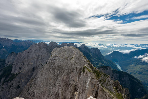 Pizzon, Monti del Sole, Dolomites, Veneto, Italy. The Monti del Sole and the Mis Lake