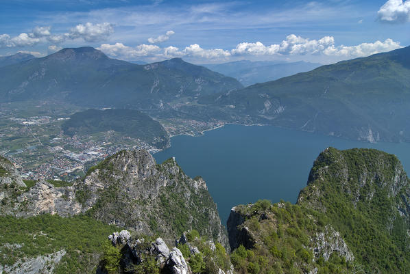 Lake Garda, Trentino, Lombardia, Italy. Deep view at the Lake Garda from summit of Cima Rocca.