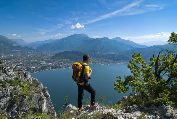 Lake Garda, Trentino, Italy. Climbers on the ascent to Cima Capi.