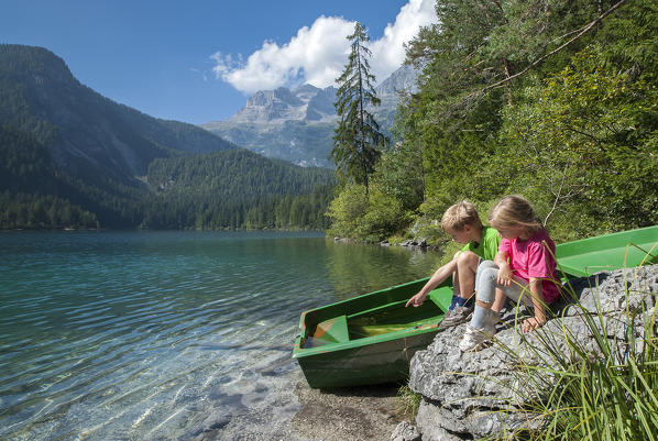 Brenta, Trentino, Italy. The Tovel lake in the mountain Group of the Brenta