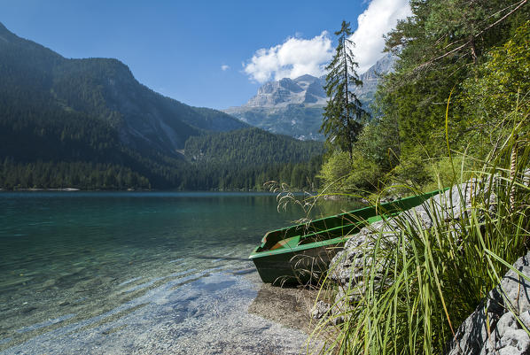 Tovel Lake, Trentino, Italy. The Tovel lake in the mountain group of the Brenta