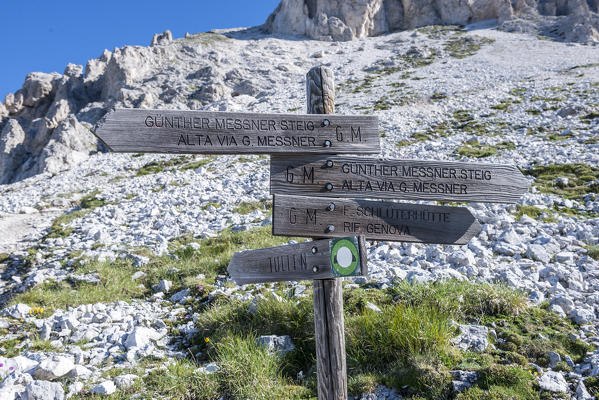 Funes Valley, Dolomites, South Tyrol, Italy. Markink on the Alta Via Guenther Messner