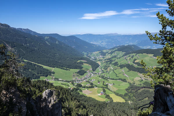 Funes Valley, Dolomites, South Tyrol, Italy. Unusual view of  the Funes Valley