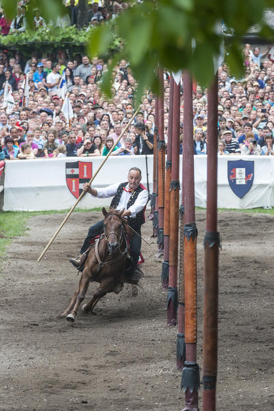 Presule, South Tyrol, Italy. The ride through posts at Castle Presule. 