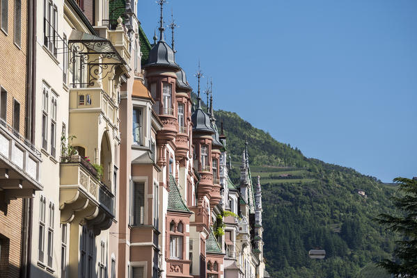 Bolzano, South Tyrol, Italy. The Cassa di Risparmio street 