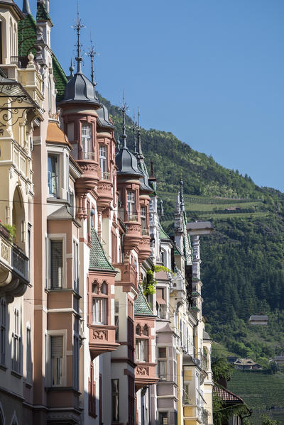 Bolzano, South Tyrol, Italy. The Cassa di Risparmio street in Bolzano / Bozen