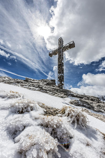 Gran Cir, Dolomites, South Tyrol, Italy. On the summit of the Cir. 