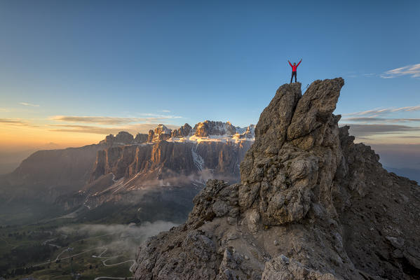 Cir, Dolomites, South Tyrol, Italy. Climbers on the summit of Cir V