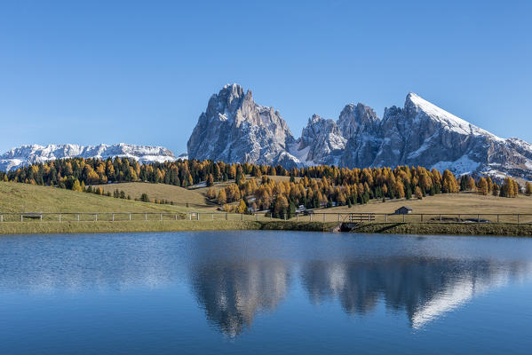 Alpe di Siusi/Seiser Alm, Dolomites, South Tyrol, Italy. Reflections on the Alpe di Siusi/Seiser Alm