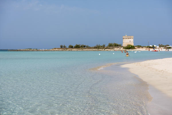 Porto Cesareo, province of Lecce, Salento, Apulia, Italy. The Dunes Beach and the Chianca Tower