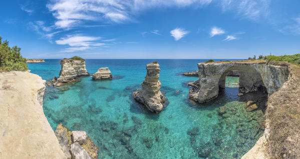 Melendugno, province of Lecce, Salento, Apulia, Italy. The Faraglioni in Torre Sant'Andrea