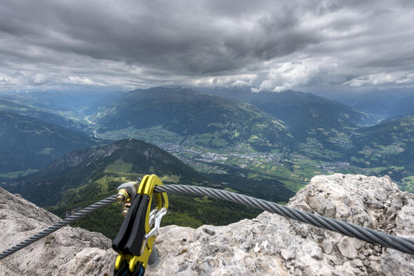 Lienz Dolomites, East Tyrol, Austria. View from the via ferrata Panorama to the city of lienz