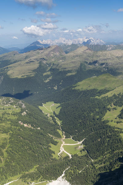 Cima dei Bureloni, Paneveggio-Pale of San Martino natural park, Trento province, Trentino Alto Adige, Italy, Europe. The Venegia Valley from the summit of Cima dei Bureloni