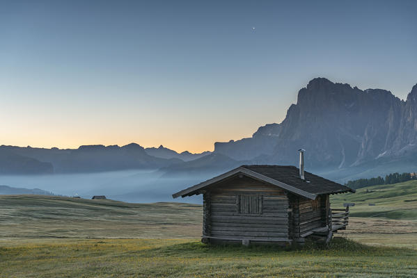 Alpe di Siusi/Seiser Alm, Dolomites, South Tyrol, Italy. Sunrise on the Alpe di Siusi