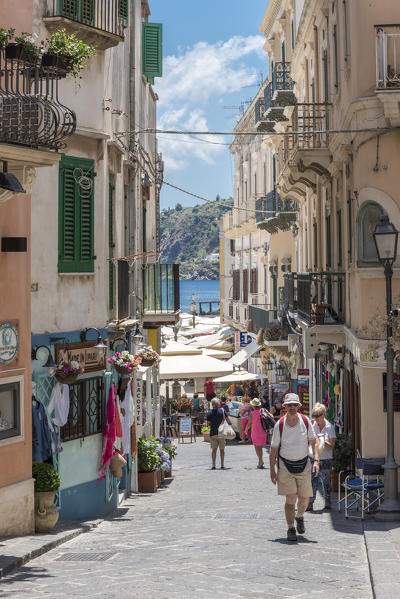 Lipari, Messina district, Sicily, Italy, Europe. Alley on Lipari