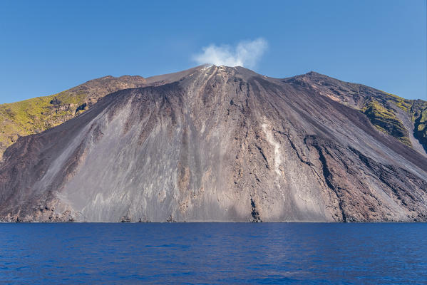 Stromboli, Messina district, Sicily, Italy, Europe. The sciara del fuoco (stream of fire) of volcanic island Stromboli